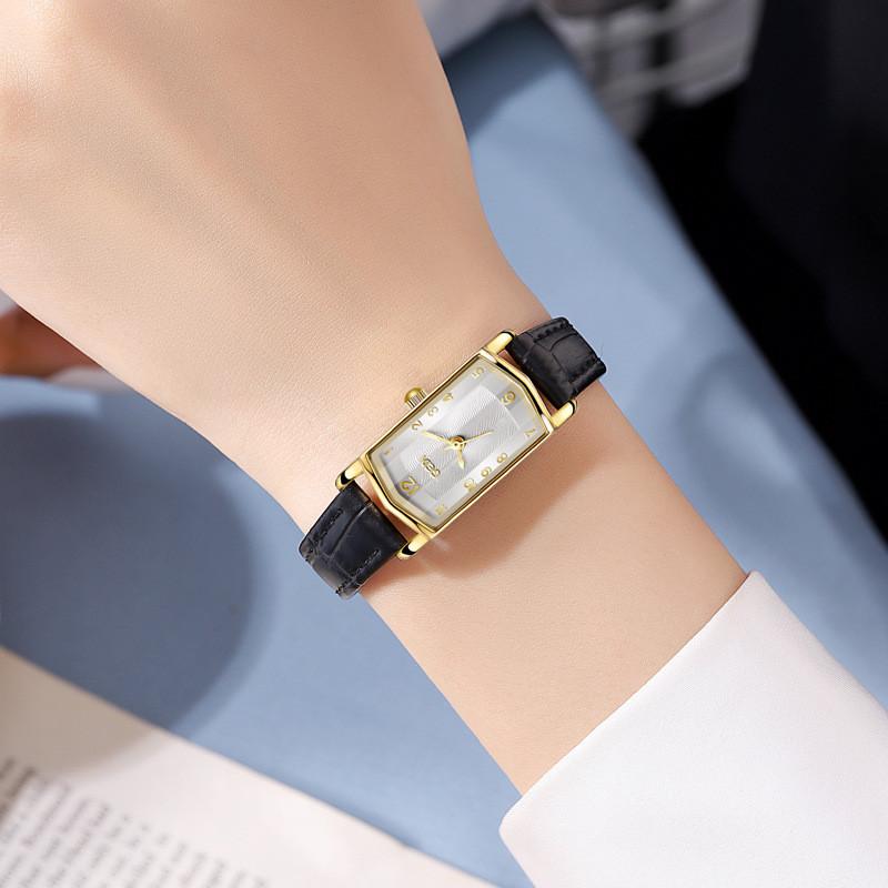 Gedi Ladies Rectangular Leather Watch With 30m Water Resistance For Fashion