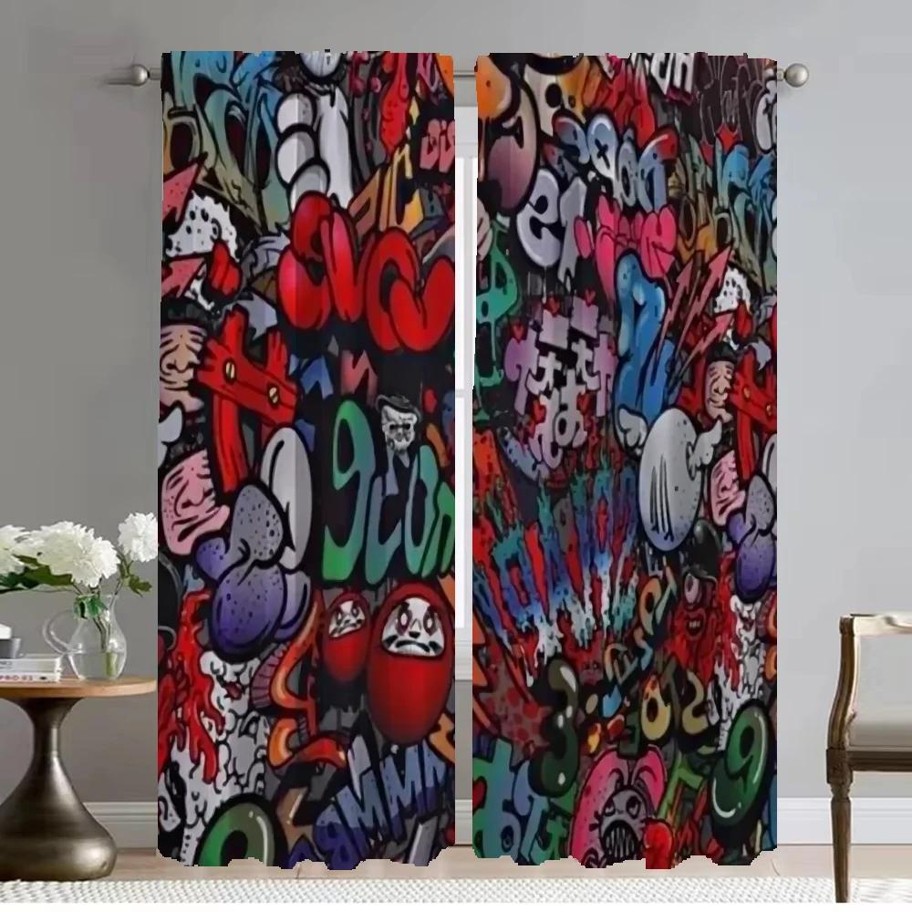 Современные шторы для гостиной, 2 шт., хип-хоп, граффити, затемняющие шторы, домашний интерьер, шторы для камеры, перегородки для детей
