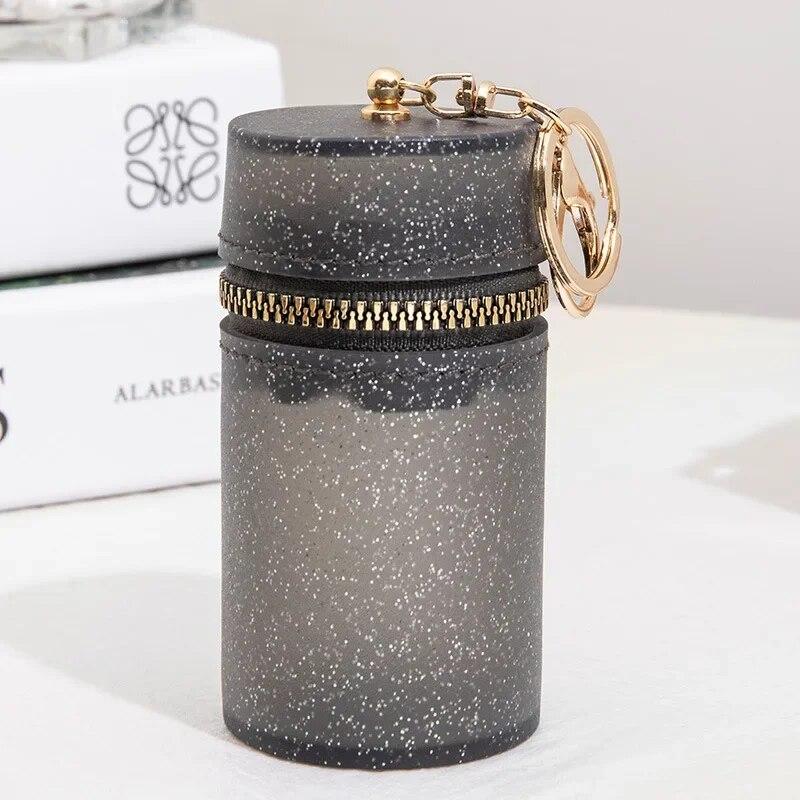 Новая цилиндрическая мини-сумка для помады ярких цветов, блестящая сумка для монет на молнии с брелком, портативный органайзер для блеска для губ