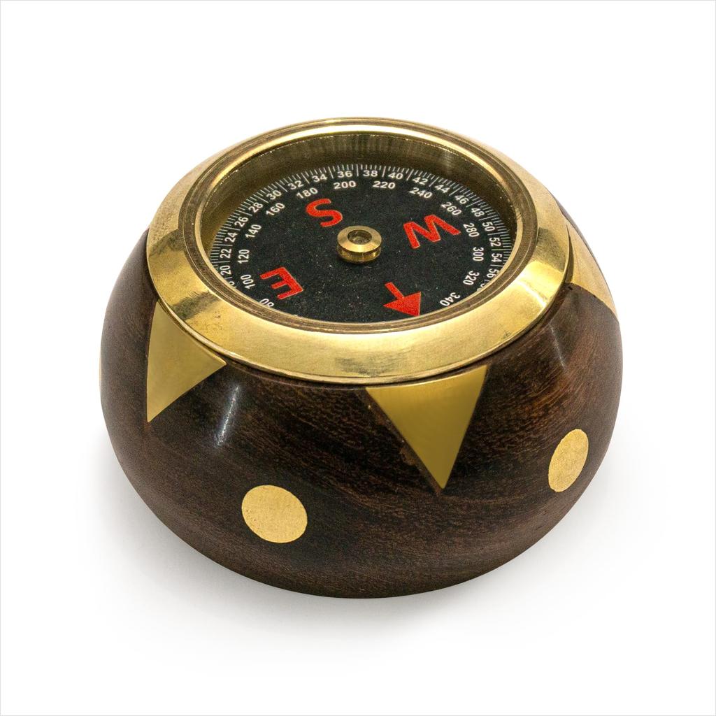 Handtooled Handcrafted Brass & Hardwood Desk Compass - Nautical Collection IM-Q7KL-GSYC