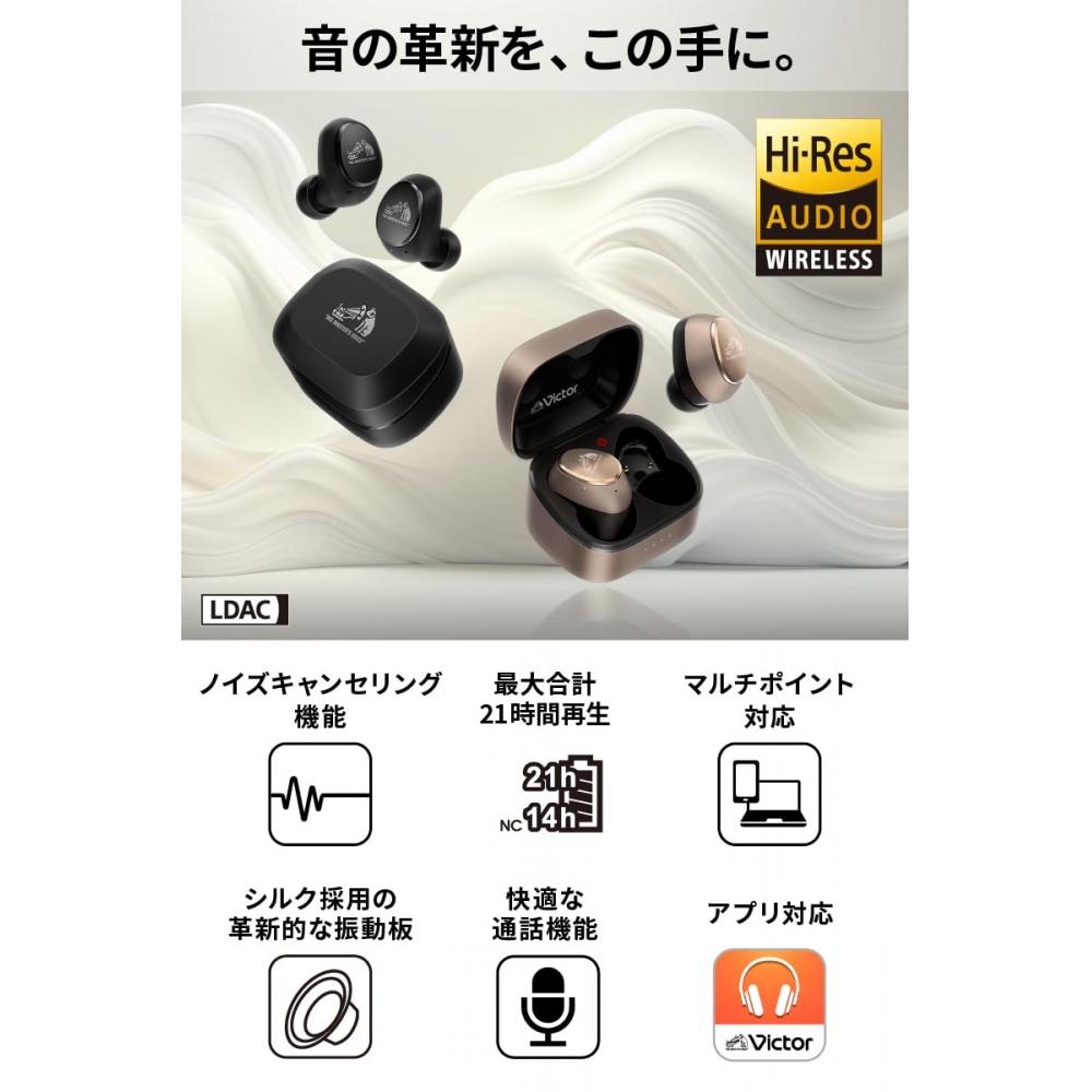 Беспроводные наушники JVC Kenwood Victor HA-FX550T-B Bluetooth Ver.5.3 с шумоподавлением, высокое разрешение, LDAC, совместимые с микрофоном, внешний звуковой колпачок