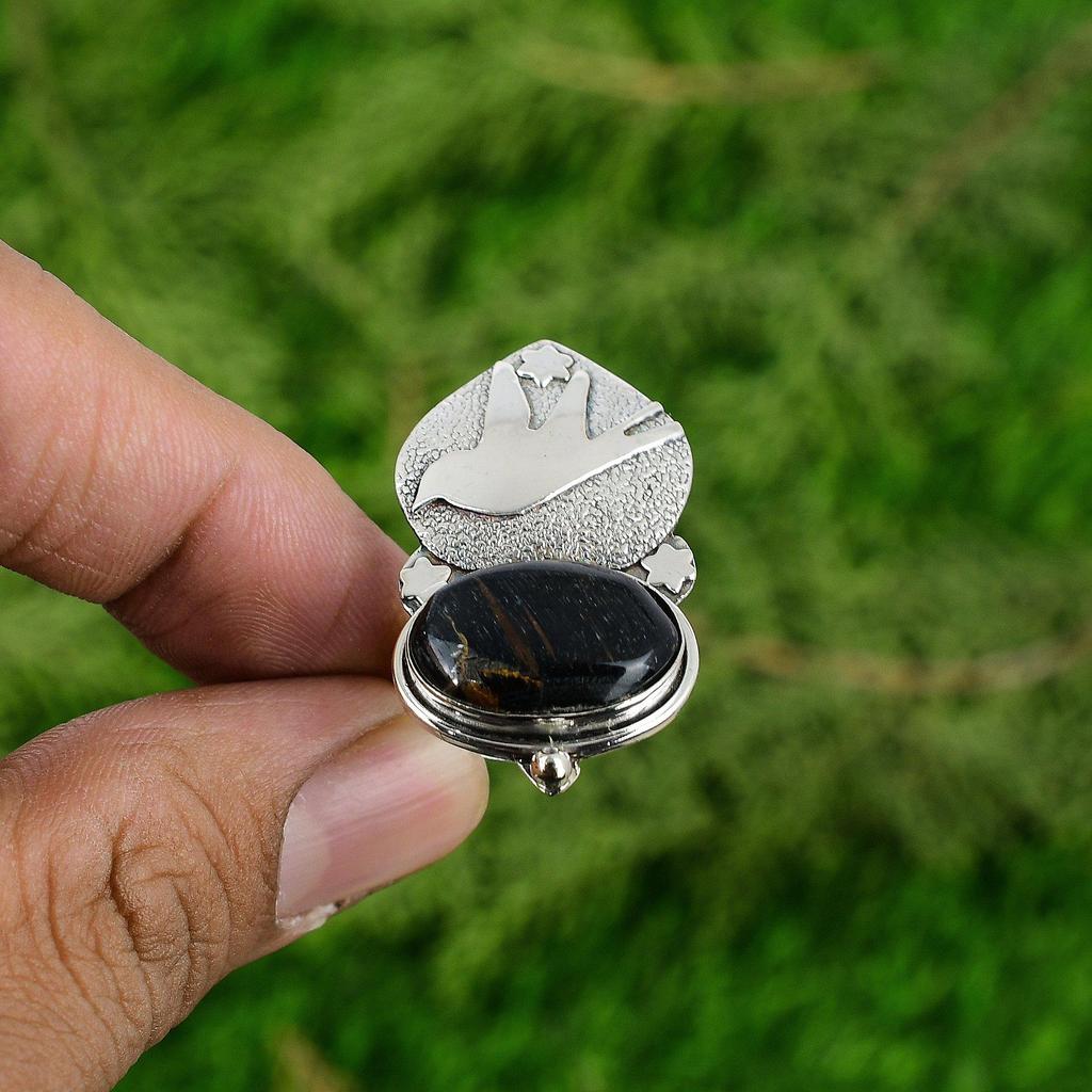 Подарок на годовщину для нее Натуральный Неллит Кольцо с птицей обещания Регулируемое 925 серебро