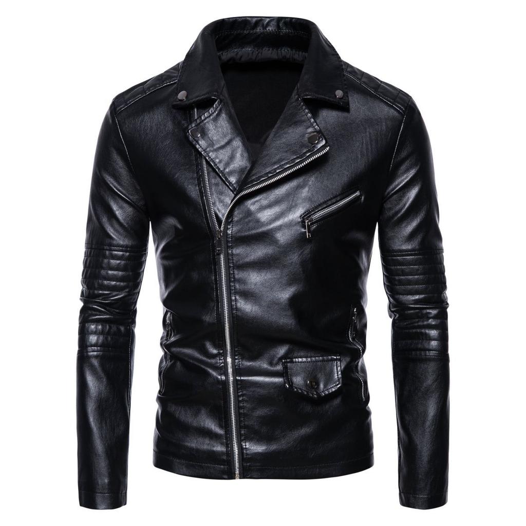 Men's Leather Jacket Winter Retro Motorcycle Washed Men's Lapel Men's PU Coat Leather Jacket