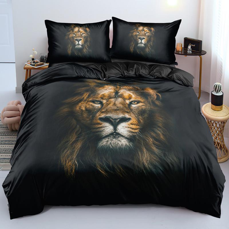 Lion Tiger King Queen Duvet Cover Lovely Wild Animals Bedding Set For Kids Teens Adults Wildlife Grey Black 2/3pcs Quilt Cover