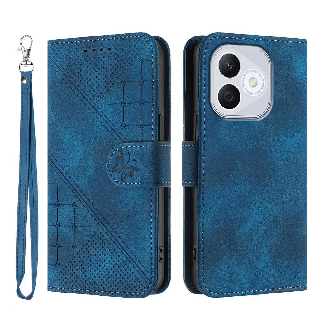 For Honor 400 Lite Leather Wallet Case Butterfly Flower Imprinted Phone Cover with Strap