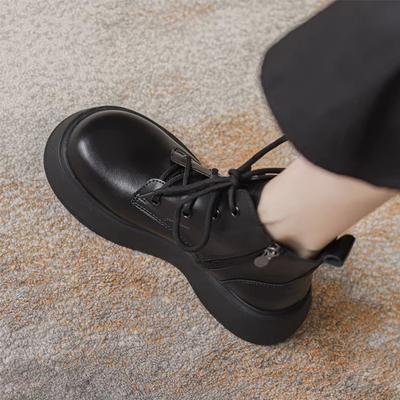 Короткие ботинки в стиле ретро на толстой подошве со шнуровкой и боковой молнией для женщин, новый дизайн с круглым носком