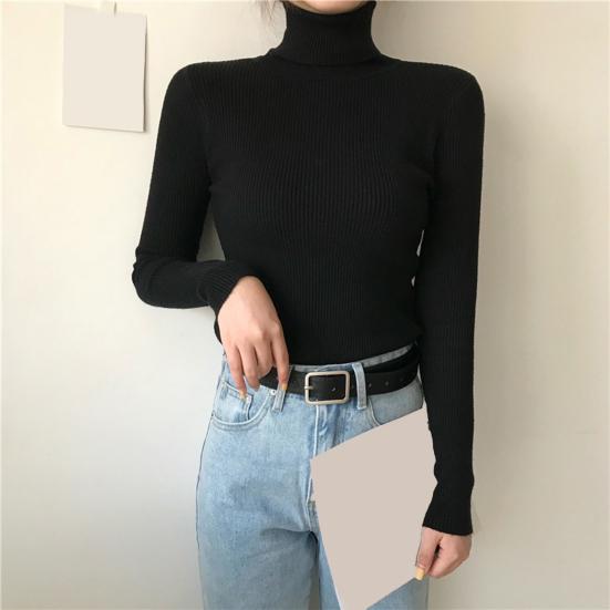 Женские вязаные топы с высоким воротником, с длинным рукавом, однотонные, базовый свитер, прилегающего кроя, вязаные пуловеры, осенне-зимняя одежда