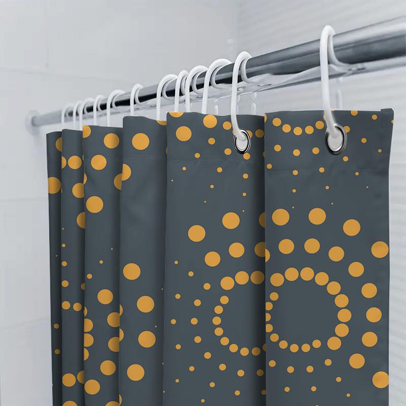 Elegant Yellow Dots Shower Curtain Decor Bathroom Shower Curtain Gray Waterproof Fabric with Hooks Modern Design for Bathrooms H