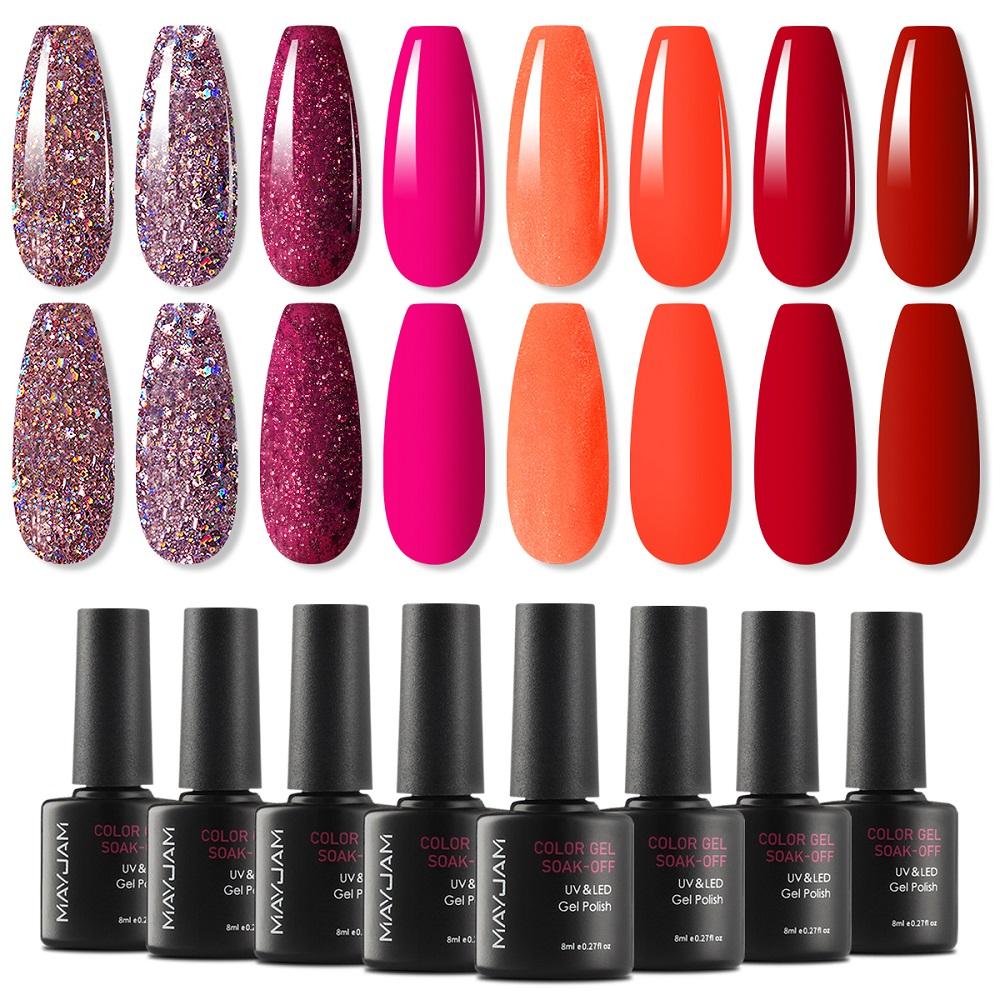 MAYJAM 8 шт. цветной набор гель-лаков для ногтей с блестками голографические УФ-гели для ногтей отмачиваемый УФ-гель для ногтей женский модный уход за ногтями