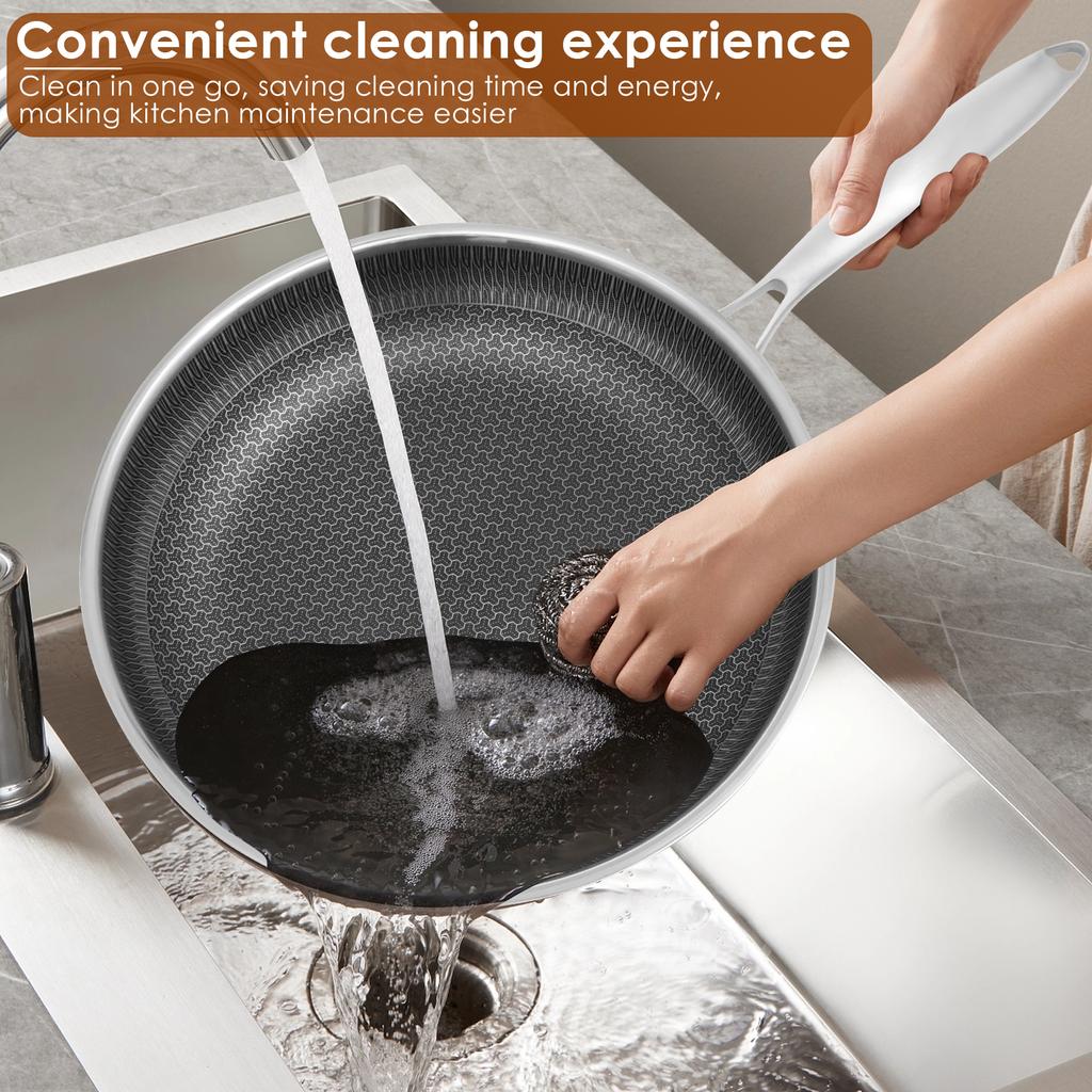 26/28cm Non-stick Frying Pan Stainless Steel Cooking Pot with Removable Handle Scratch-resistant for Induction and Gas Cooktops