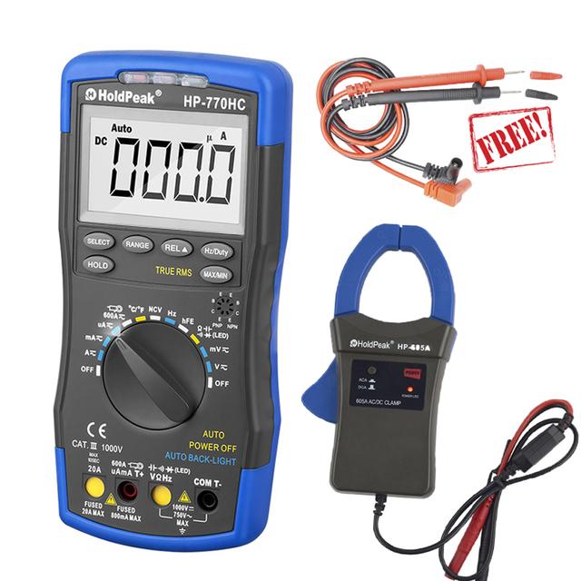 HoldPeak HP-770HC Digital Multimeter Tester True RMS Smart Autoranging Probe With NCV+HP-605A Clamp Adapter 600A AC/DC Current