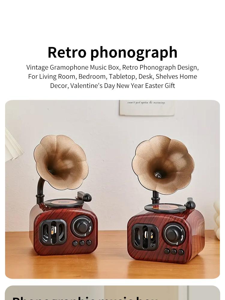 Vintage Gramophone Music Box Home Decoration Photography Props Indoor Artwork Holiday Gift