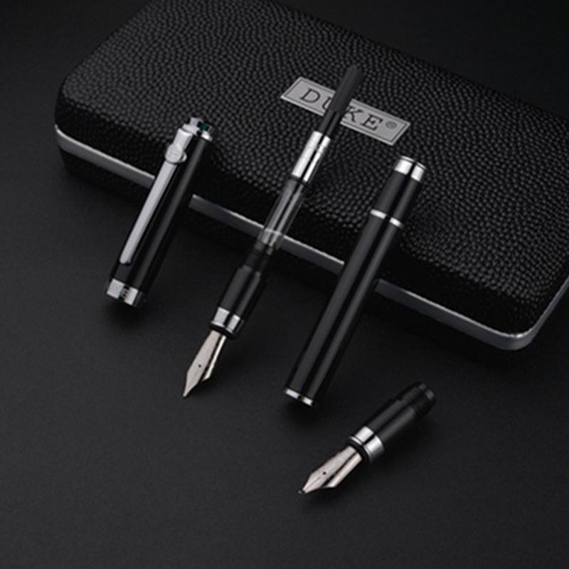 Duke Черный и Серебряный Углеродное Волокно Изогнутое Перо Каллиграфическая 0.8MM И Перьевая Ручка Для Письма Ручка GFP015