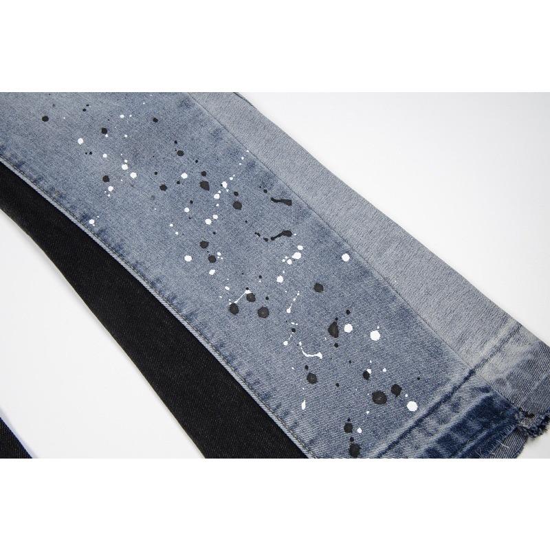 RogueWave High Street Washed Jeans Retro Personalized Straight-leg Splicing Flared Pants Trendy Denim Trousers