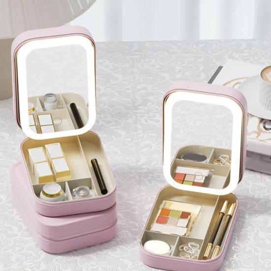 Дорожная косметичка со светодиодным зеркалом, USB-зарядка, 3 цвета, регулируемое косметическое зеркало с подсветкой, портативное дорожное мини-зеркало, футляр для косметики, ювелирные изделия