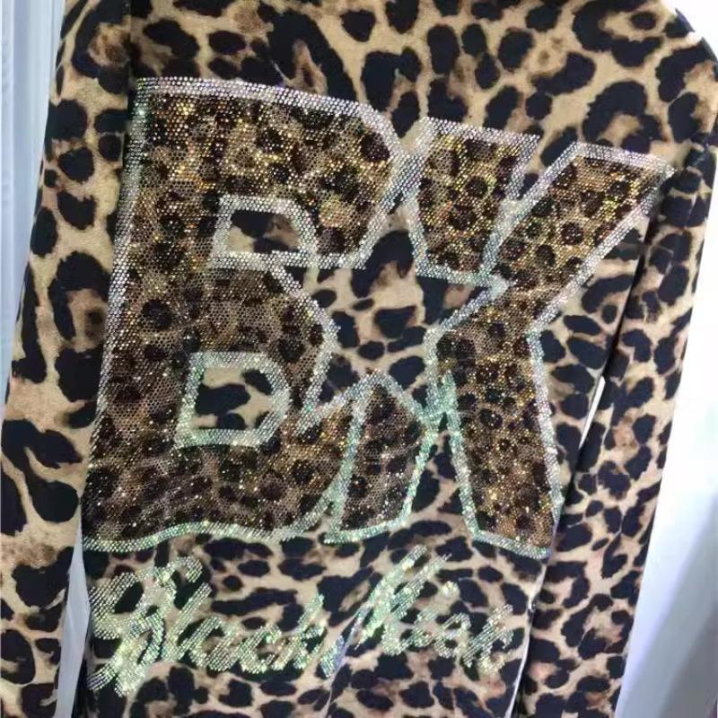 Женская рубашка большого размера Hot Drill Base с высоким воротом и толстым осенним длинным рукавом с леопардовым принтом для похудения