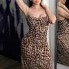 Леди платье-комбинация с леопардовым принтом и открытой спиной, тонкая талия, низкий вырез, V-образный вырез, без рукавов, трапециевидной формы, для выпускного вечера, для коктейльного клуба, вечеринки, макси