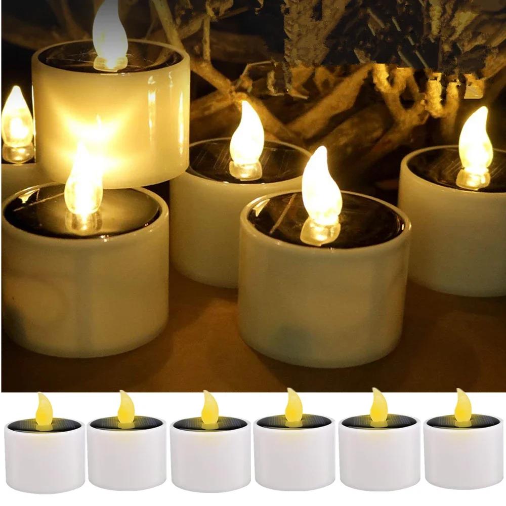 12/24Pcs Solar Candles Rechargeable Flameless Flicker Outdoor LED Candle Waterproof Nightlight Garden Bedroom Party Home Decor