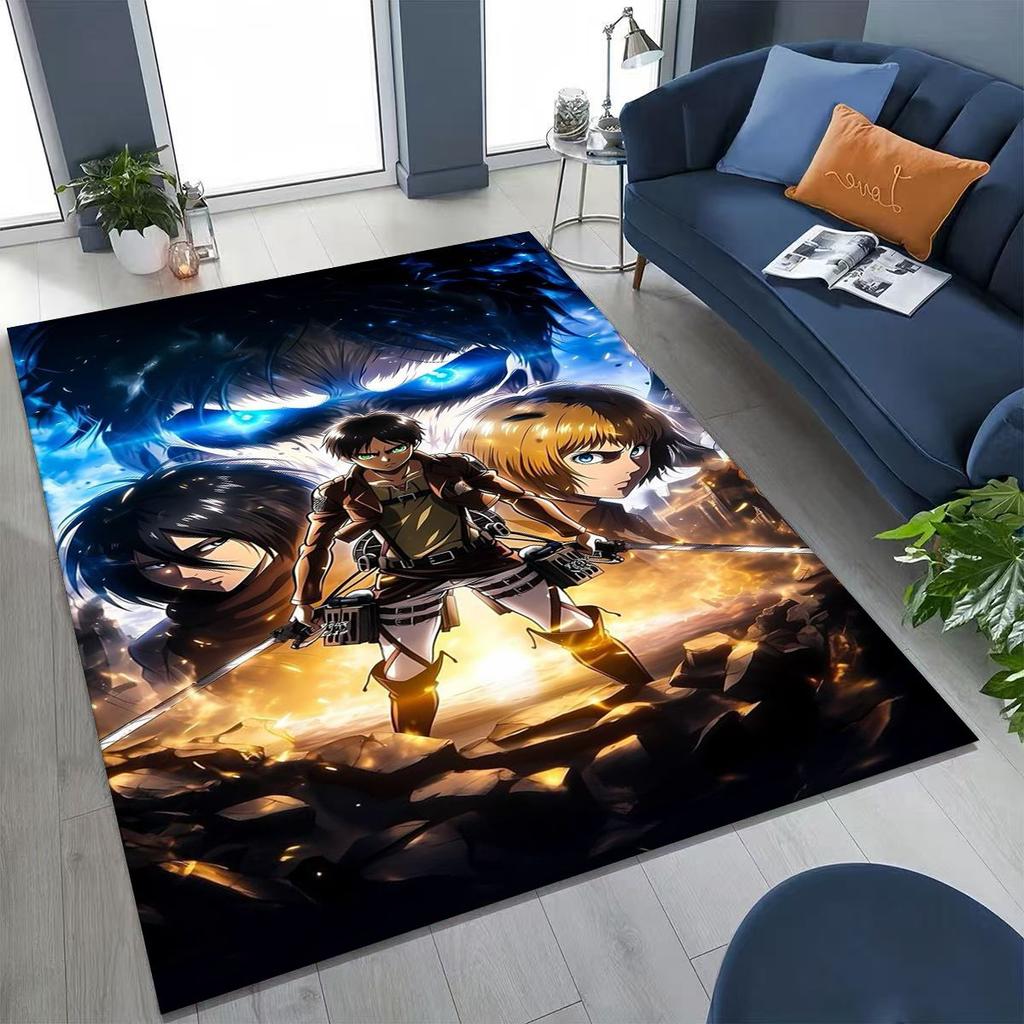 Anime Attack On Titan Eren Mikasa Cartoon Rug for Bedroom Living Room Sofa Home Doormat Decor,Kids Play Non-slip Floor Mat Gift