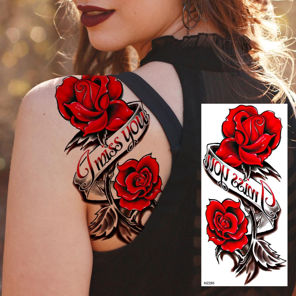 1 Sheet Snake Temporary Tattoos For Women Men Arm Leg Forearm Body Adults Rose Fake Flower Tattoo Sticker Waterproof Covers Up
