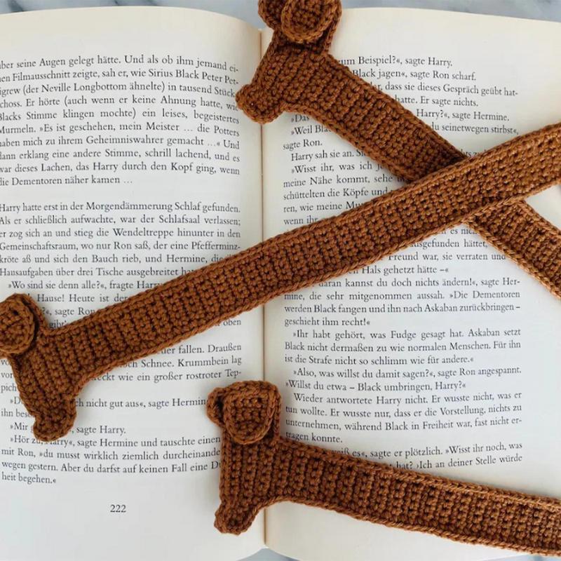 Crochet Bookmarks Knitted Brown Dog Bookmark Beautiful Crochet Animal Book Mark Reading Accessories Dachshund Bookmarks Gift