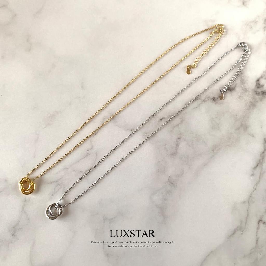 Double Ring Necklace Silver 925 Chain Thickness 1mm 40cm with Adjuster 5cm Longest 45cm [LUXSTAR] Men's Women's (Silver Silver)