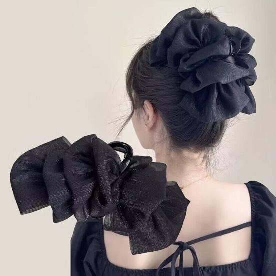 Women Hair Clamp Multi-layered Fabric Decor Solid Color Strong Claw Anti-slip Hair Decoration Organization Lady Hair Styling Tool