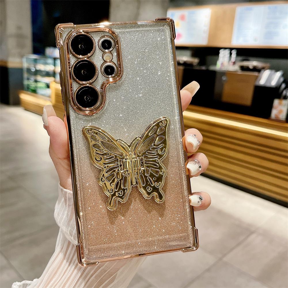 Чехол-подставка Samsung S26 Ultra Butterfly: Новый четырехсторонний airbag, противоударный, с блестками