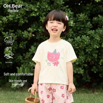Детская футболка с коротким рукавом и мультяшным принтом Ohm Bear