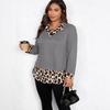Hot Girl Leopard Print Patchwork Lapel Long-sleeved T-shirt for Women's Spring New Fitted Base Layer