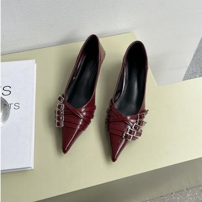 Весна и осень, новые модные женские туфли на низком каблуке с заостренным носком, с пряжкой на ремне, легкие балетки, элегантные туфли на высоком каблуке