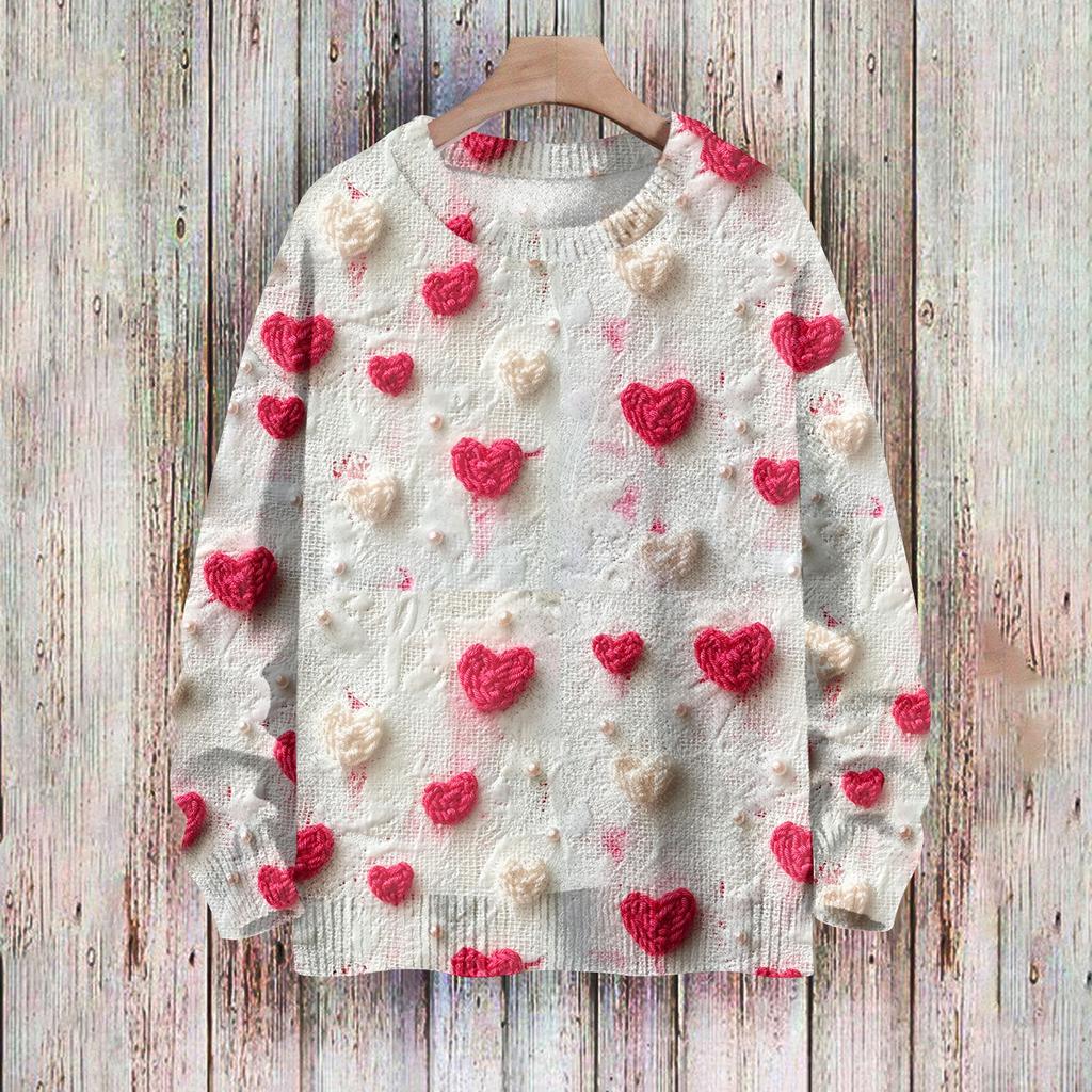 С Днем святого Валентина, толстовки для женщин, вязаный свитер, симпатичная рубашка, осенний свитер с круглым вырезом, топы