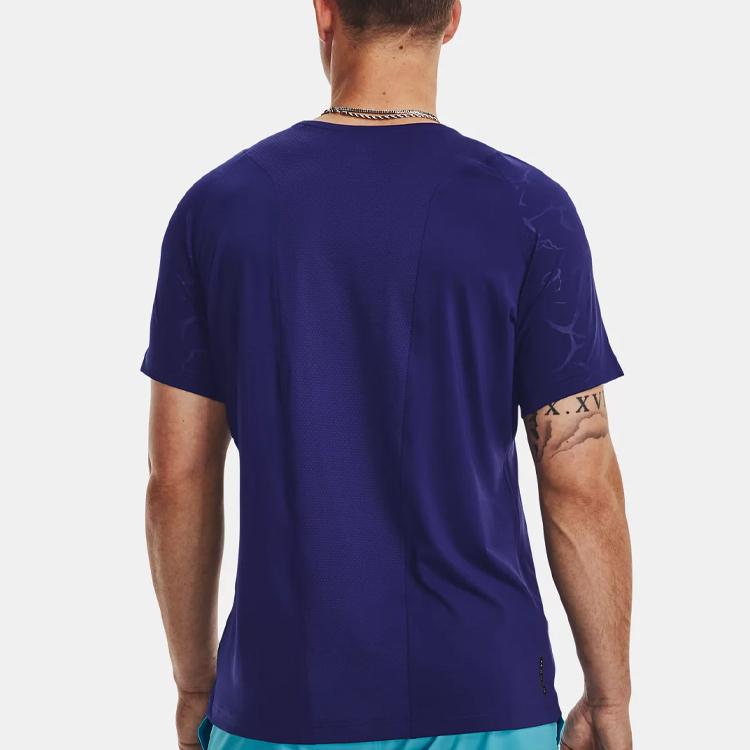 Under Armour Спортивная футболка с тиснением Rush Series с коротким рукавом и круглым вырезом, мужские топы, темно-синяя 1376790-468