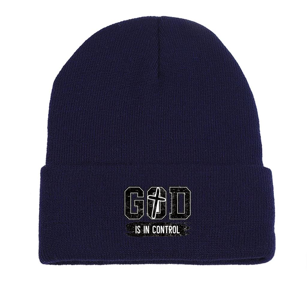 GOD IS IN CONTROL" Winter Knit Cap Beanie, Skull Cap Autumn Stretchable Solid Bobble Hat Knitted Hat Beanie
