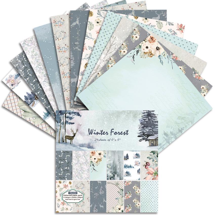 Winter Theme Animals Pattern Paper 9 Styles 24 Sheets DIY Photo Album Scrapbook Journal Account Card Background 6 Inch