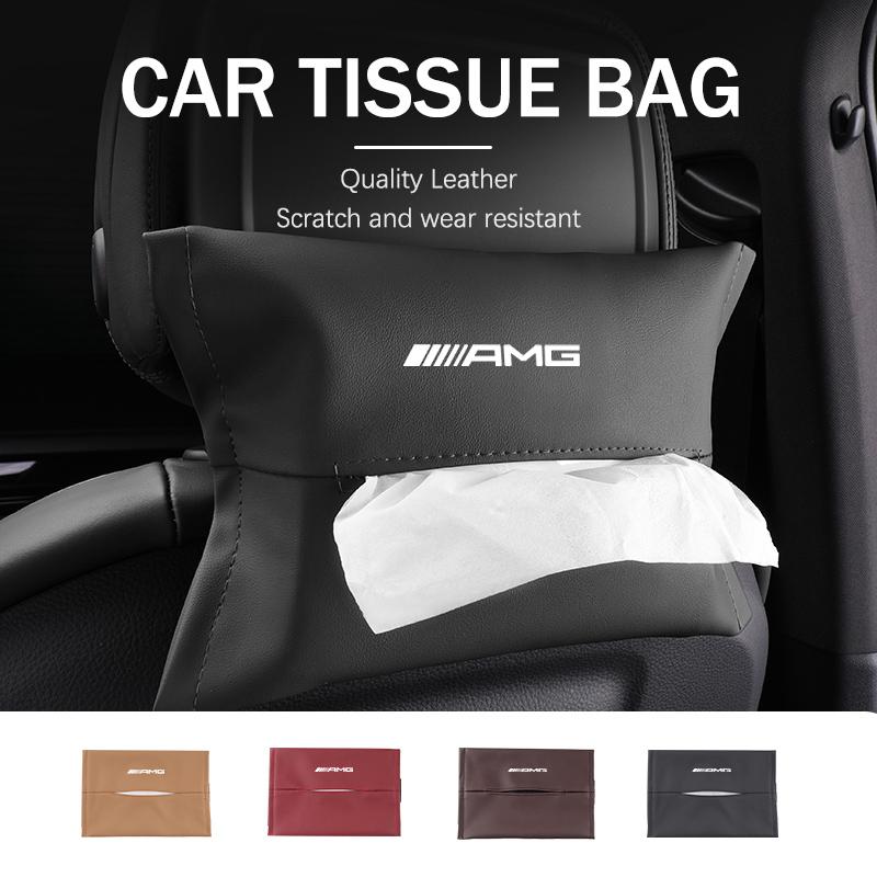MWAY1 Car Seat Back Tissue Box LeatherHanging Paper Storage Bag For Mercedes Benz AMG W204 W205 W203 W211 W201 W210 W108 W124 W126