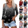 Women's Summer Fashion Casual Color Printed Strapless V-Neck Seven Sleeve T-Shirt Top