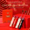 Набор складных зубных щеток в стиле National Trend Lipstick: Подарочная коробка из 4 предметов с мягкой щетиной для новогодней удачи и радости
