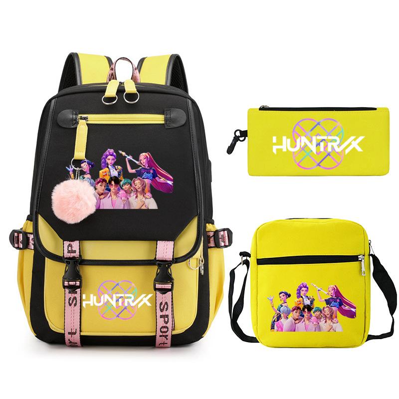 Kpop Trend Backpack Large Capacity Student School Bag Three-Piece Pencil Case Casual Shoulder Bag