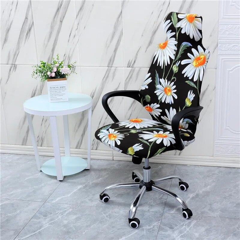 Stretch Game Chair Cover with Headrest for Office Internet Cafe Computer Armrest Gaming Chair Covers Printed Fabric Seat Case