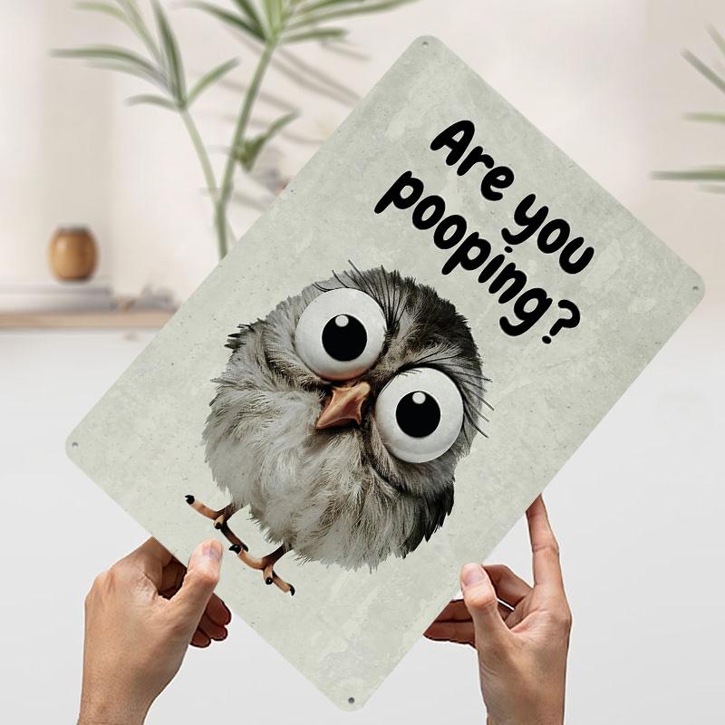 Funny Owl Bathroom Meme Poster Customized Wall Art Vintage Metal Signs Retro Tin Plaque for Man Cave Gaming Room Decoration Cozy