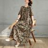 2025 Plus Size Summer Dress Women Casual Vintage Long Dress Floral Printing Loose Shirt Dress Maxi