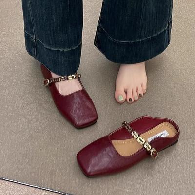 Французские тапочки-мешки с головкой-мешком, женская верхняя одежда 2025 года, весна-лето, новая корейская версия, квадратная головка, плоская подошва, одна педаль, одинарные туфли Мэри Джейн