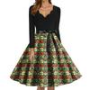 Women's Fashion V-neck Casual Slim-fit Christmas Print Long-sleeved Dress