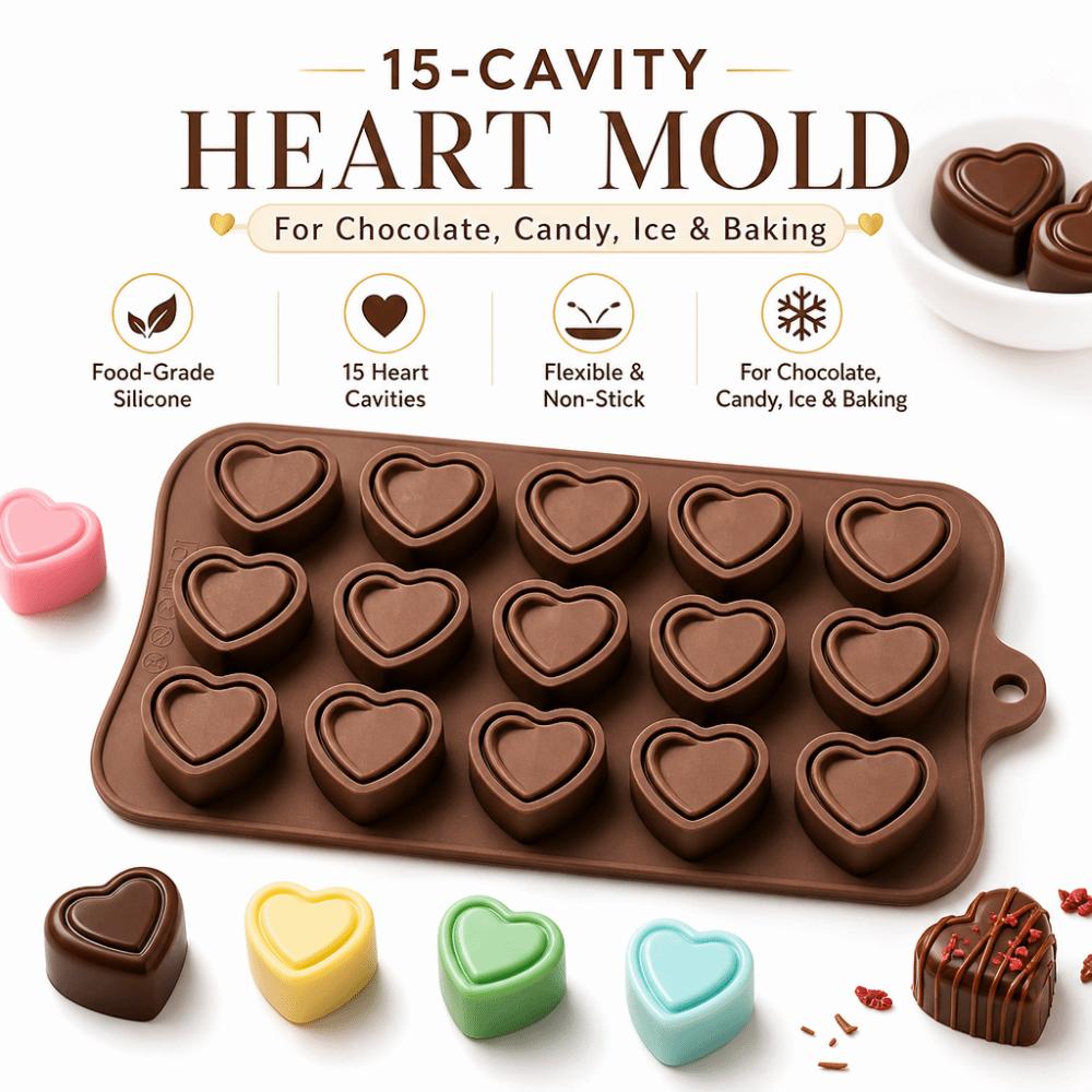 Bite Size Silicone Chocolate Molds 15 Holes Non-Stick Candy Molds Chocolate Heart Molds for Baker
