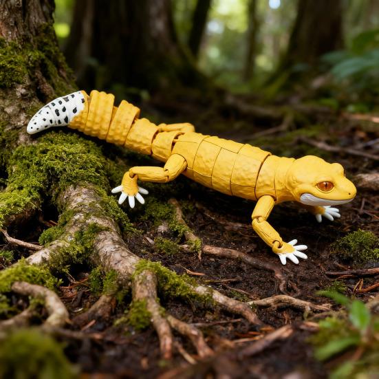 Articulated Leopard Gecko Figurine 3D Printed House Lizard Sculpture with Movable Joints Reptile Collectible Gecko Model for Home Desk Decor