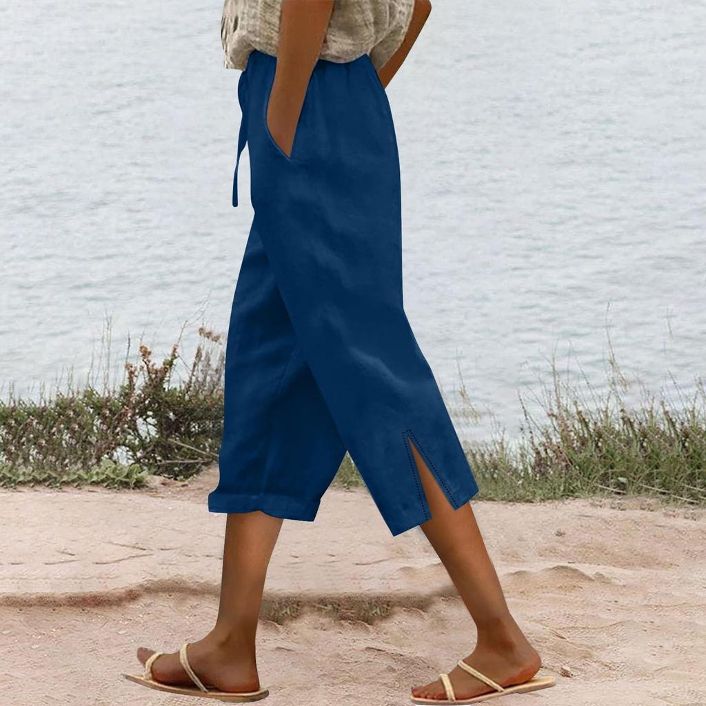 Women's Fashion Loose Casual Solid Colour Cotton Linen Casual 7/10 Pants
