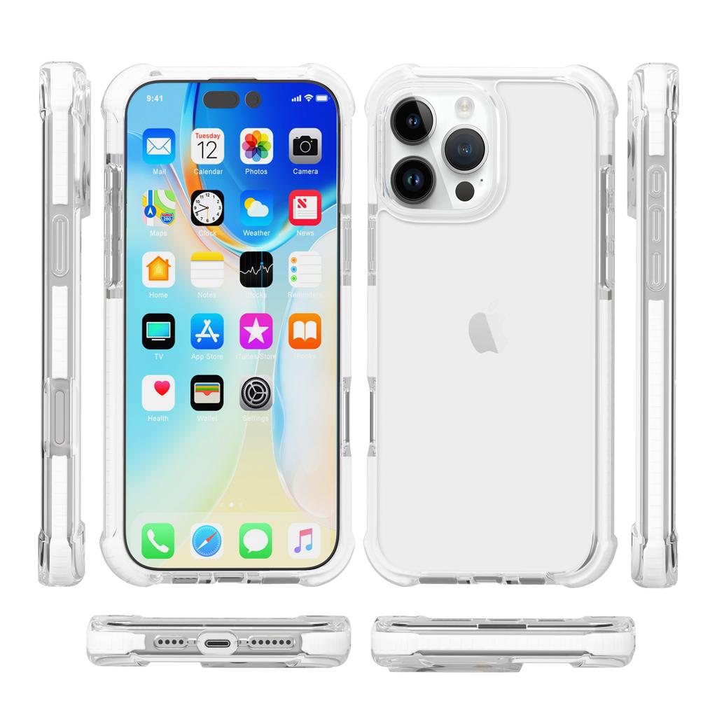 For iPhone 16 Pro Max Clear Mobile Phone Case Shockproof TPU+TPE+PC Phone Cover