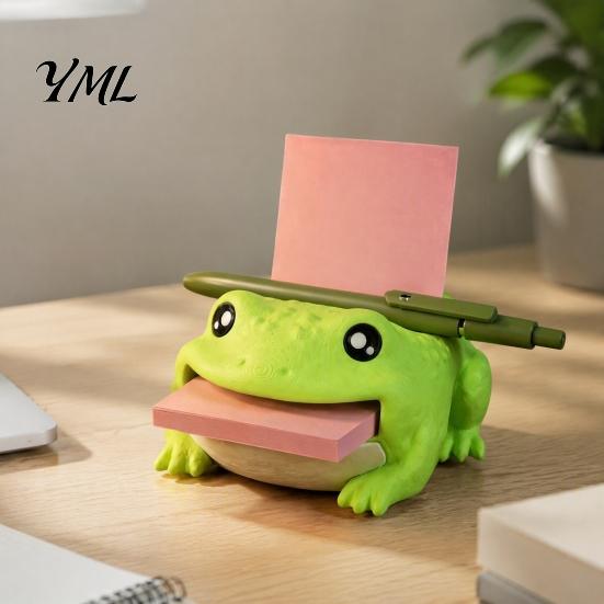 Work Desk Setup Frog Note Holder, Creative Organizer with Pen Stand And Memo Dispenser, Cute Animal Stationery Storage Case for Office Home Workspace