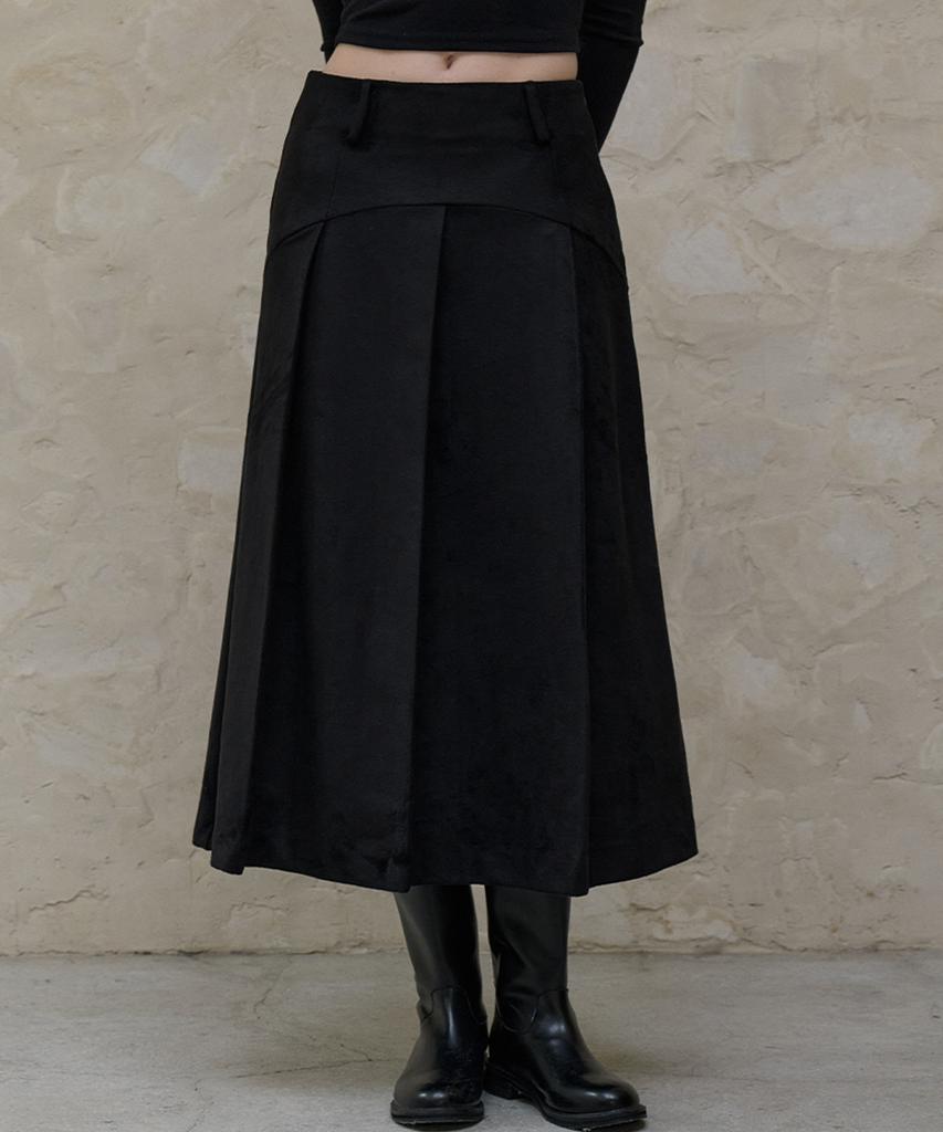 Itove Seoul Suede Long Pleated Skirt Black